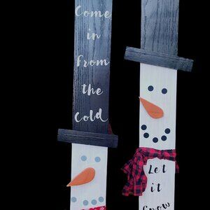 Handmade Snowman Porch Signs 36"x5.5" Come In From the Cold & Let It Snow Set